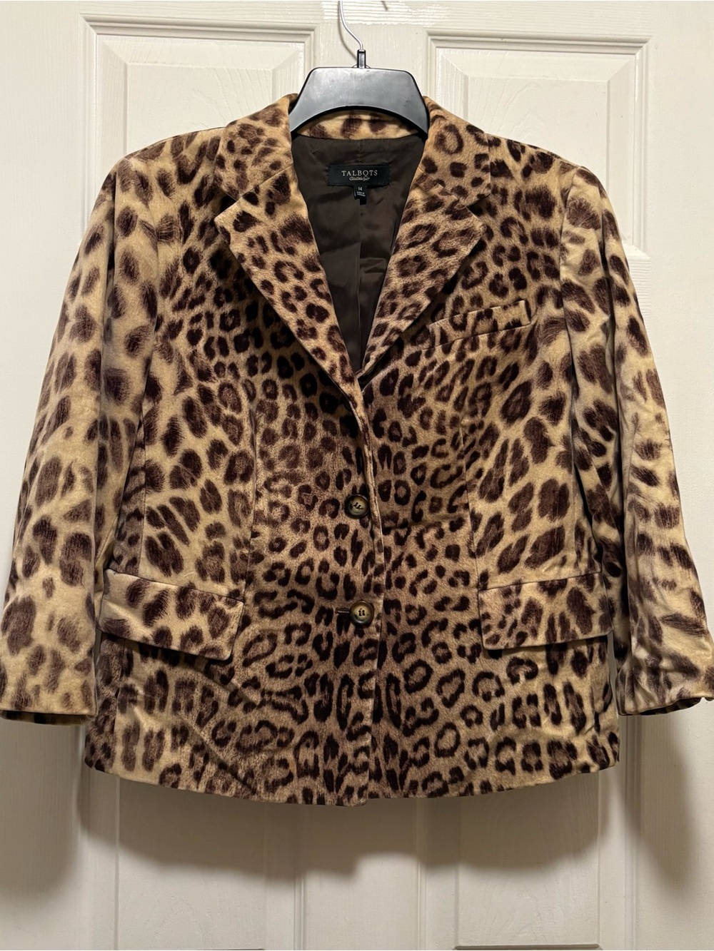 Talbots Leopard-Print Wool-Blend Blazer in Brown and Dark Brown